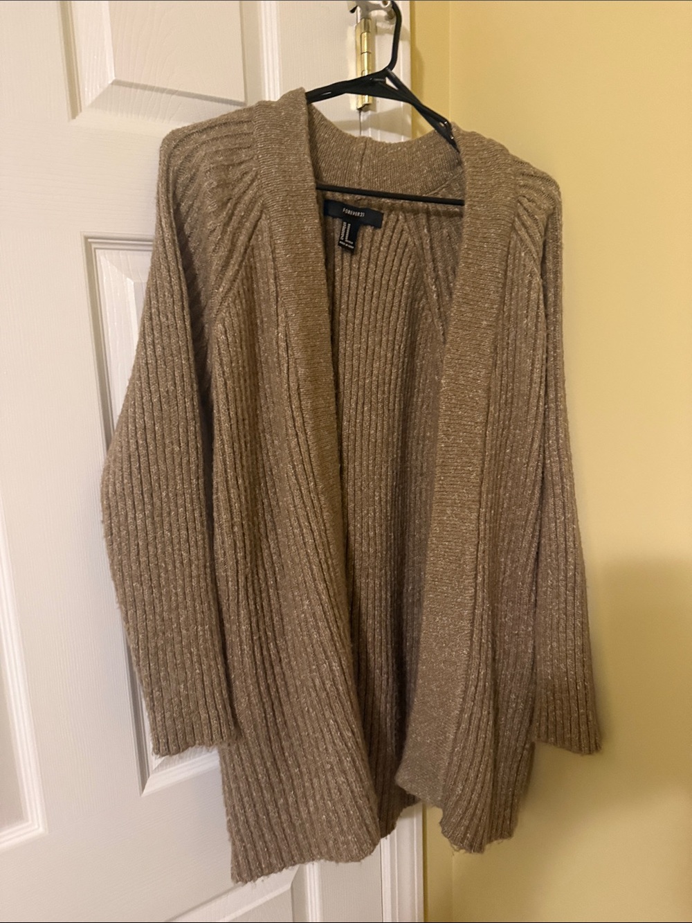Forever 21 Ribbed Taupe Open-Front Cardigan